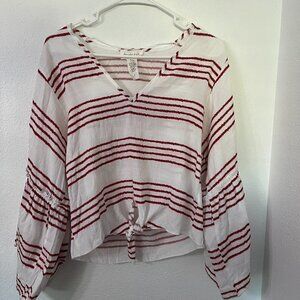 Anthropologie Striped V-Neck Blouse in Red and White